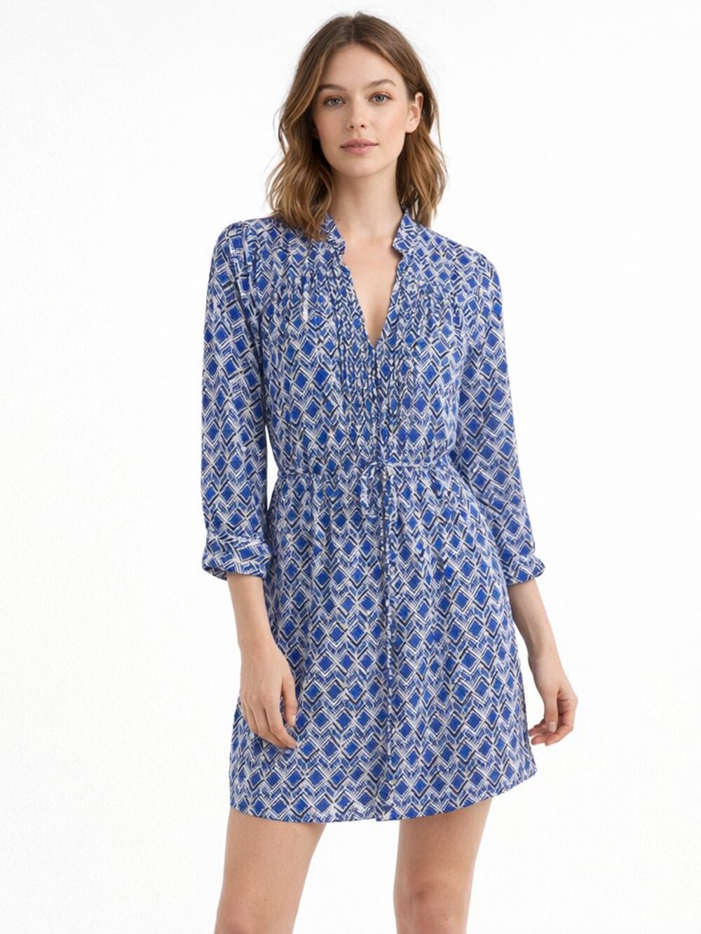 Maeve by Anthropologie Galen Dress size Small Tie Front v Neck Lined, Blue